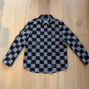 Louis Vuitton Damier oversized shirt jacket sz XXL blue grey 24SS RM241M